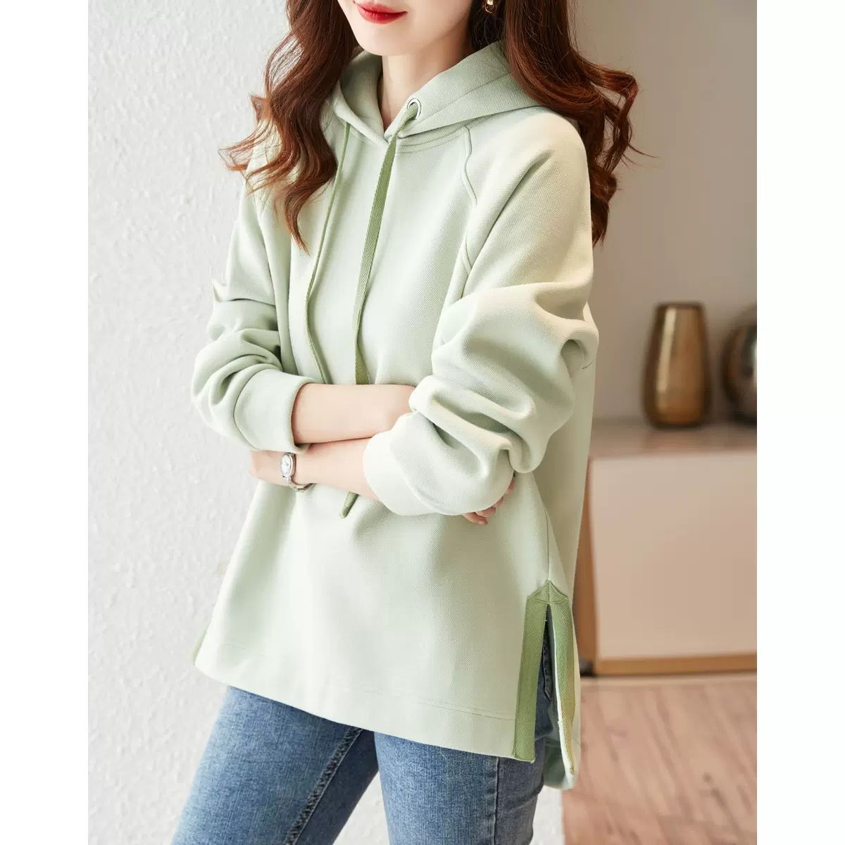 Cotton Hooded Sweater For Women Loose Fitting