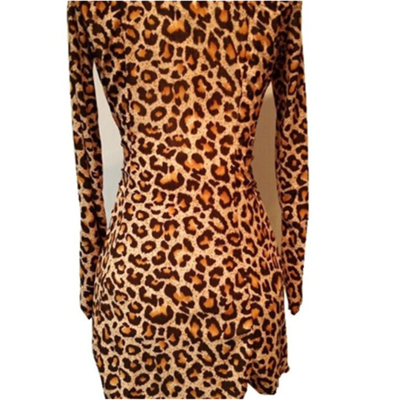 Dress Leopard Print Long Sleeves Off The Shoulder