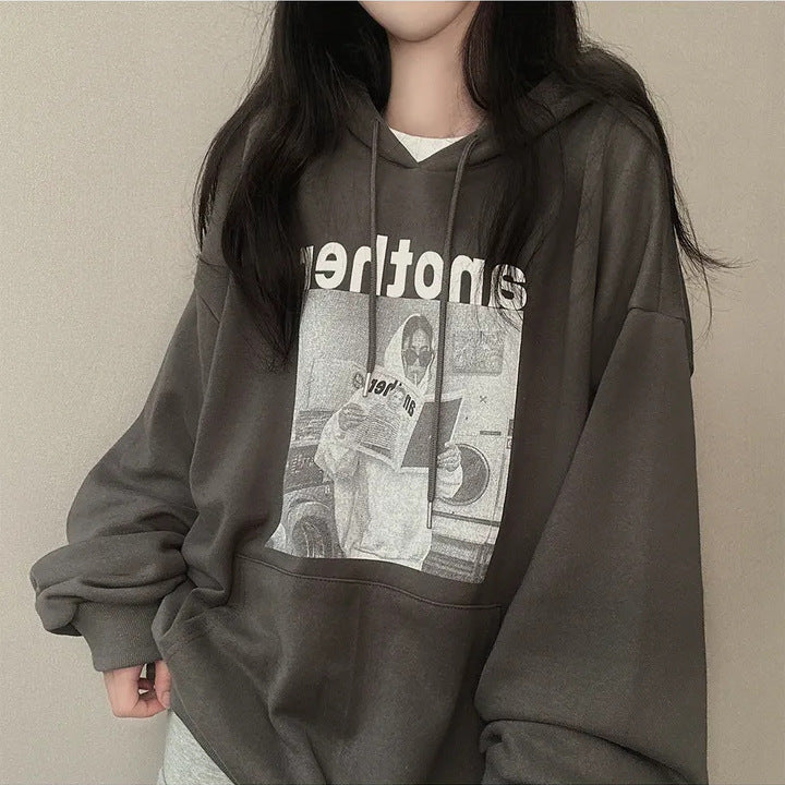 Heavy Hooded Sweater Women's Korean 3D Pattern Fleece-lined