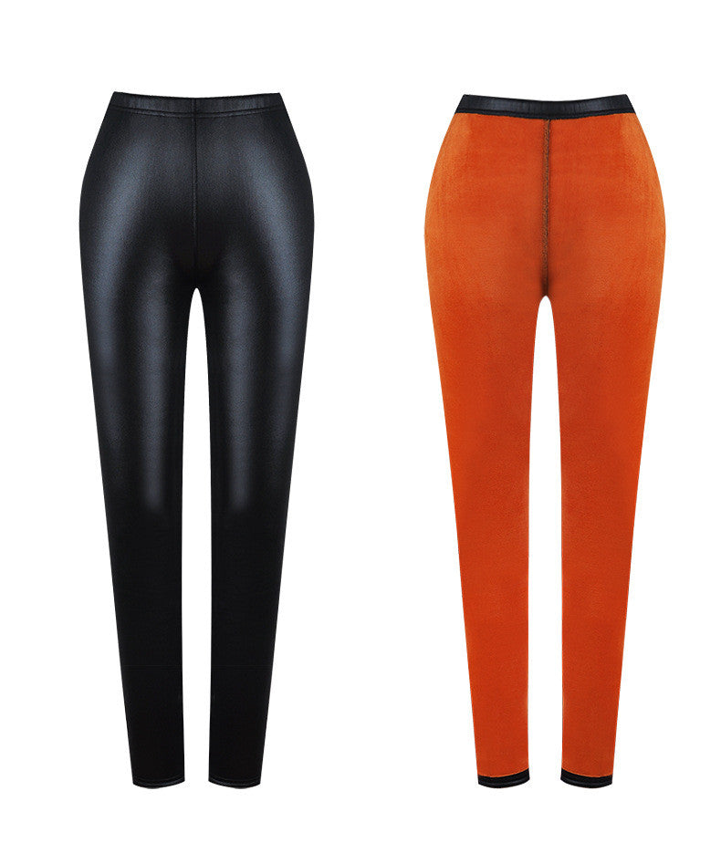 Women's Warm And Velvet Faux Leather Leggings