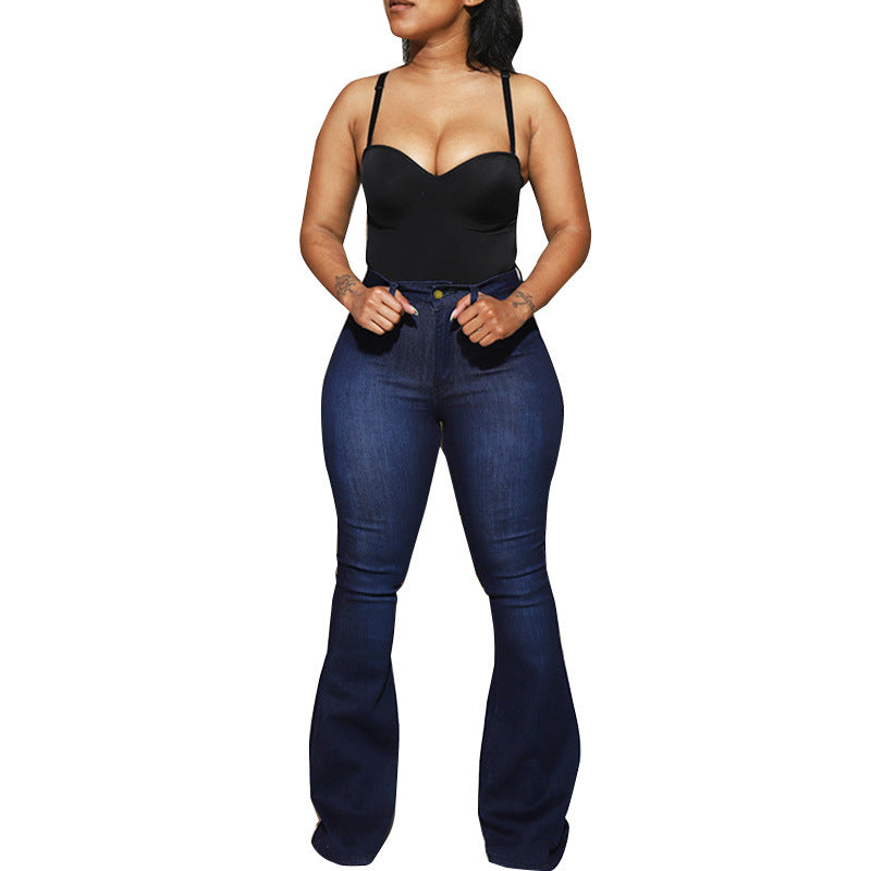 Stretch high waist denim trousers