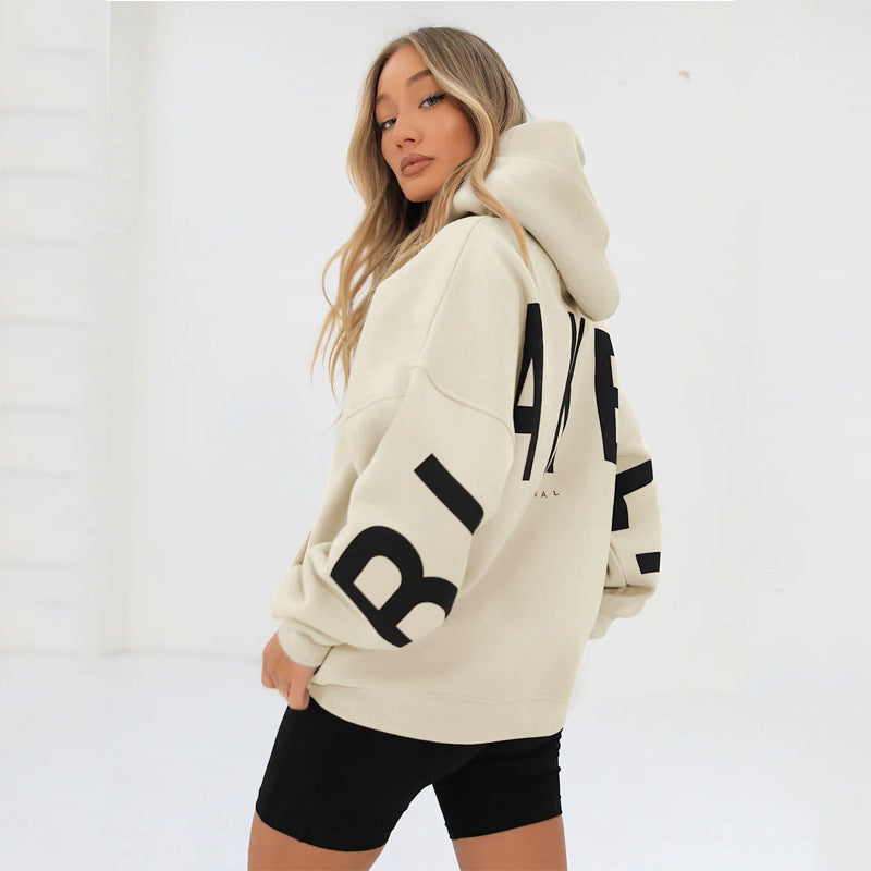 Women's Fashion Printed Thickening Long Sleeve Loose Hooded Sweater