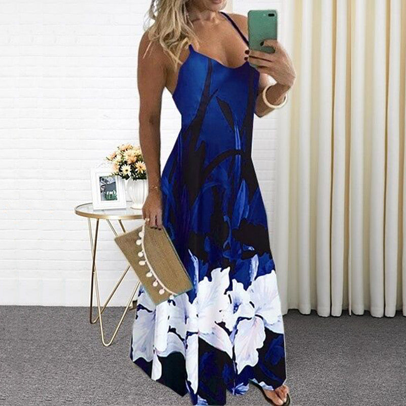 V-neck positioning floral sling dress