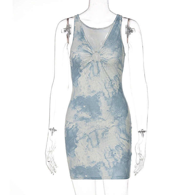 Explosive New Deep V Hollow Print Dress