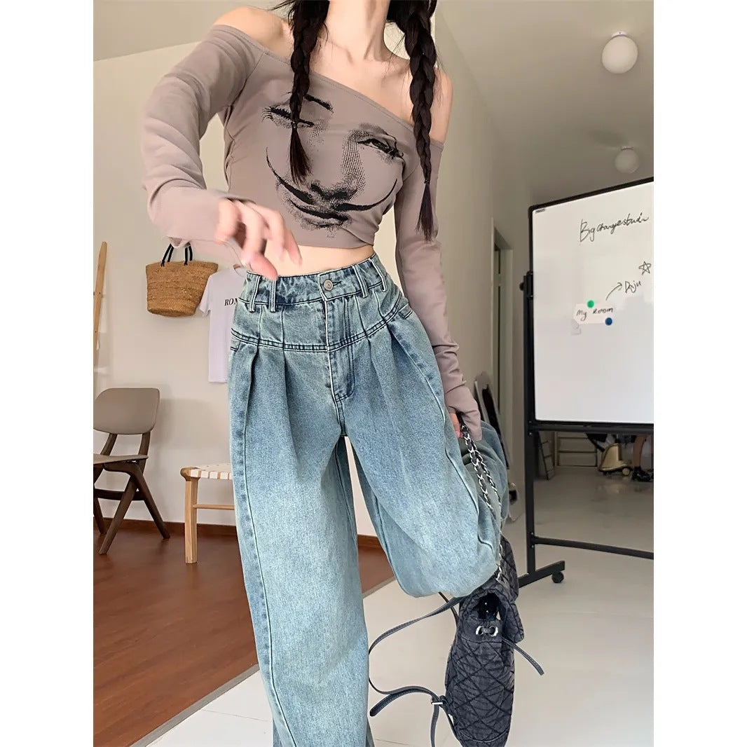 Denim Wide Leg Pants For Women Looking Slimmer In Autumn