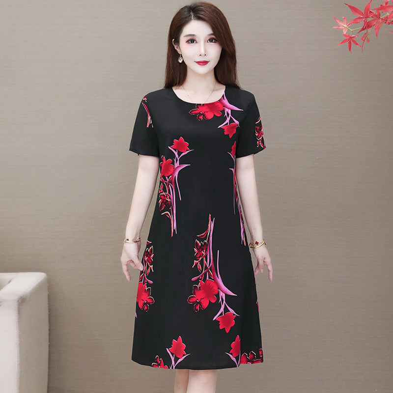 Short sleeve cotton silk dress