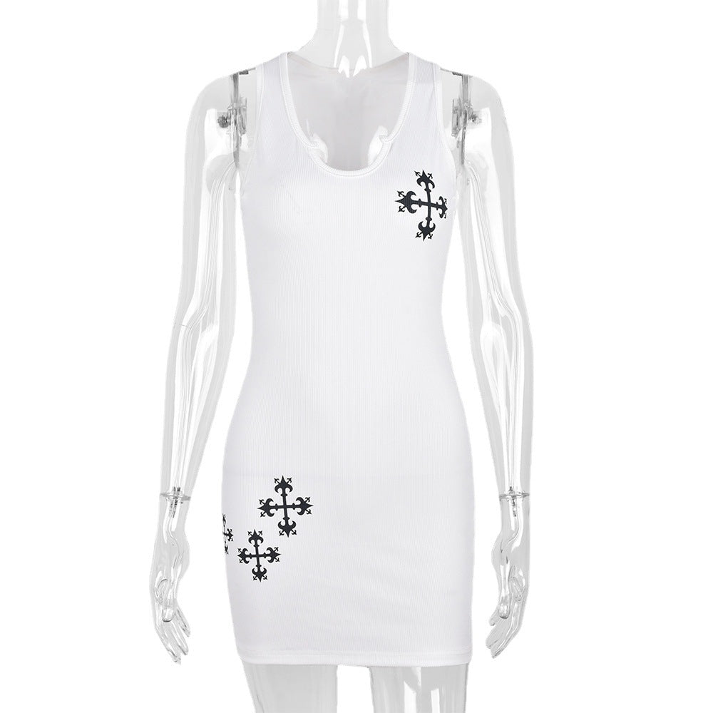 Women's Contrast Off Shoulder Sleeveless Snowflake Dress