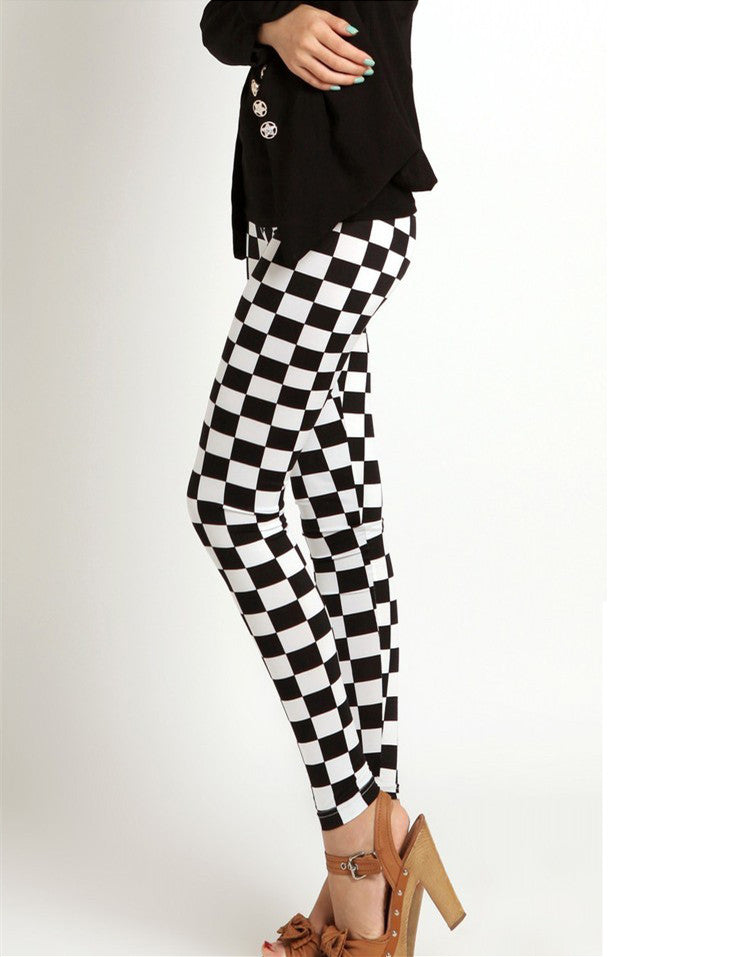 Black And White Square Diamond Check Cropped Trousers