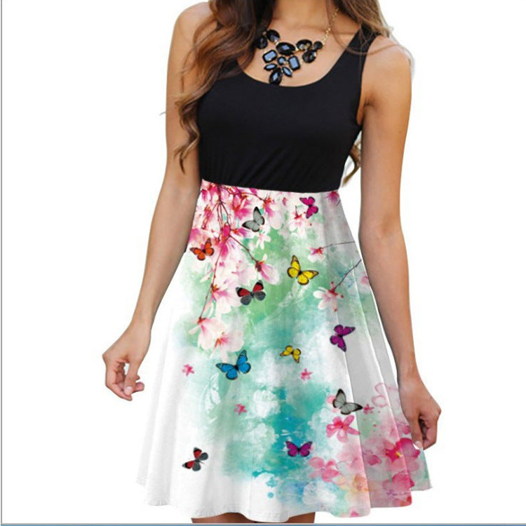 Women's Sleeveless Round Neck Digital Printed Dress