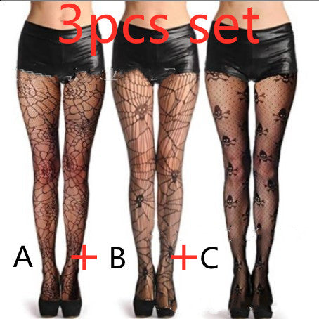 Skull Black Silk Fishnet Stockings Women's Panty Halloween Fishnet Socks