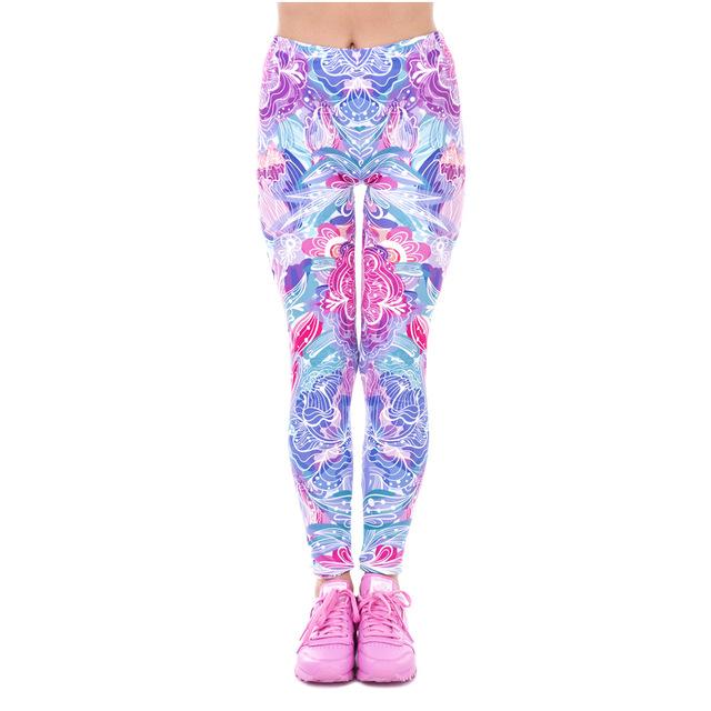 Zohra Exotic Purple Flowers Workout Leggings Elegant Cozy High Waist