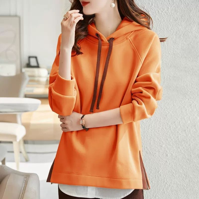 Cotton Hooded Sweater For Women Loose Fitting