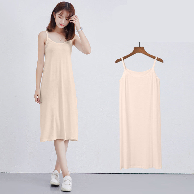 Womens Modal Full Slip Dress Spaghetti strap Vest Skirt 90 to 120cm Long