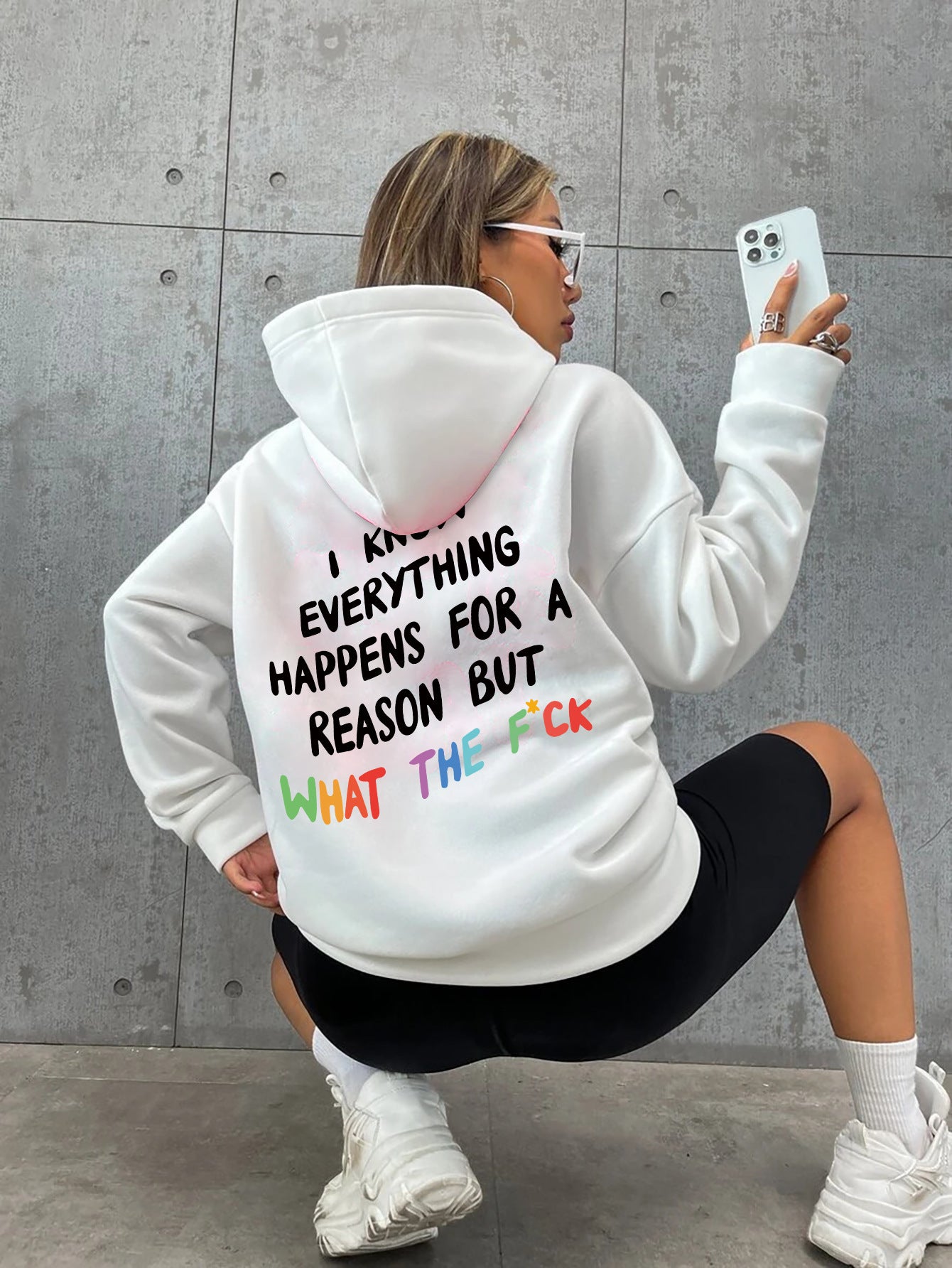 Women Drawstring Letter Printed Hoodie