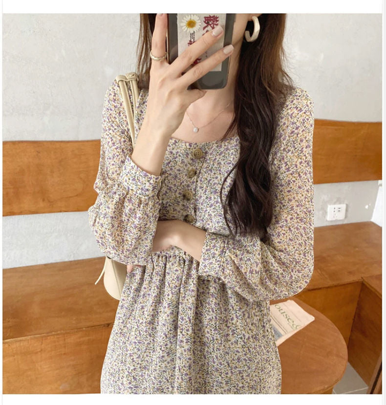 Fashionable Square Neck Floral Dress For Women