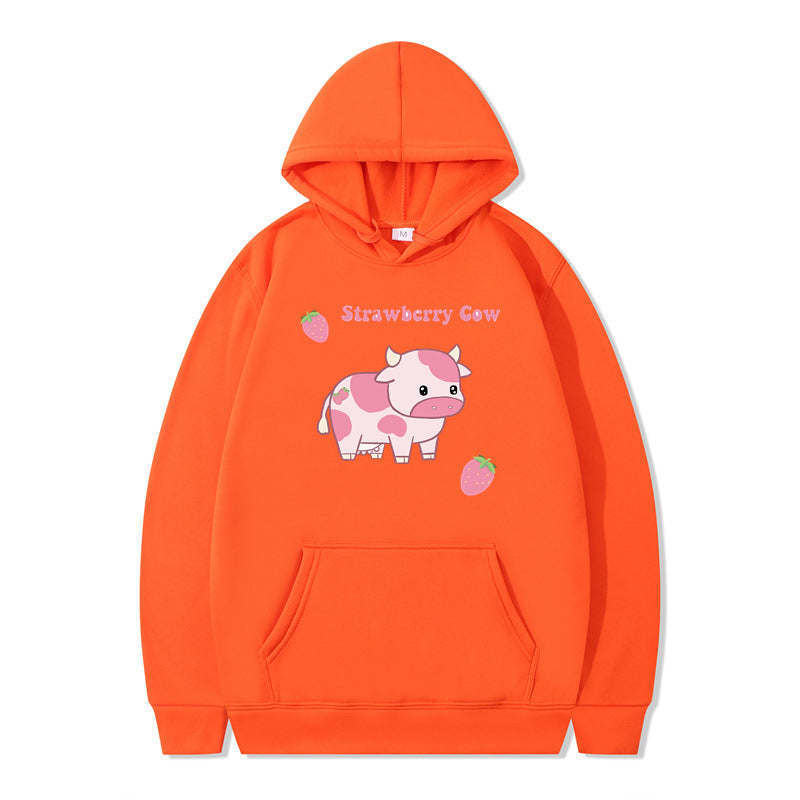 Strawberry Milk Print Long-sleeved Hoodie