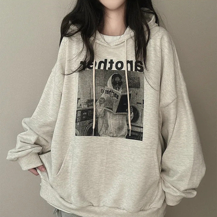 Heavy Hooded Sweater Women's Korean 3D Pattern Fleece-lined