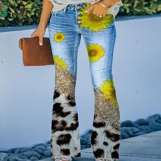 Printed Thin Jeans Large Size Women's Casual Pants