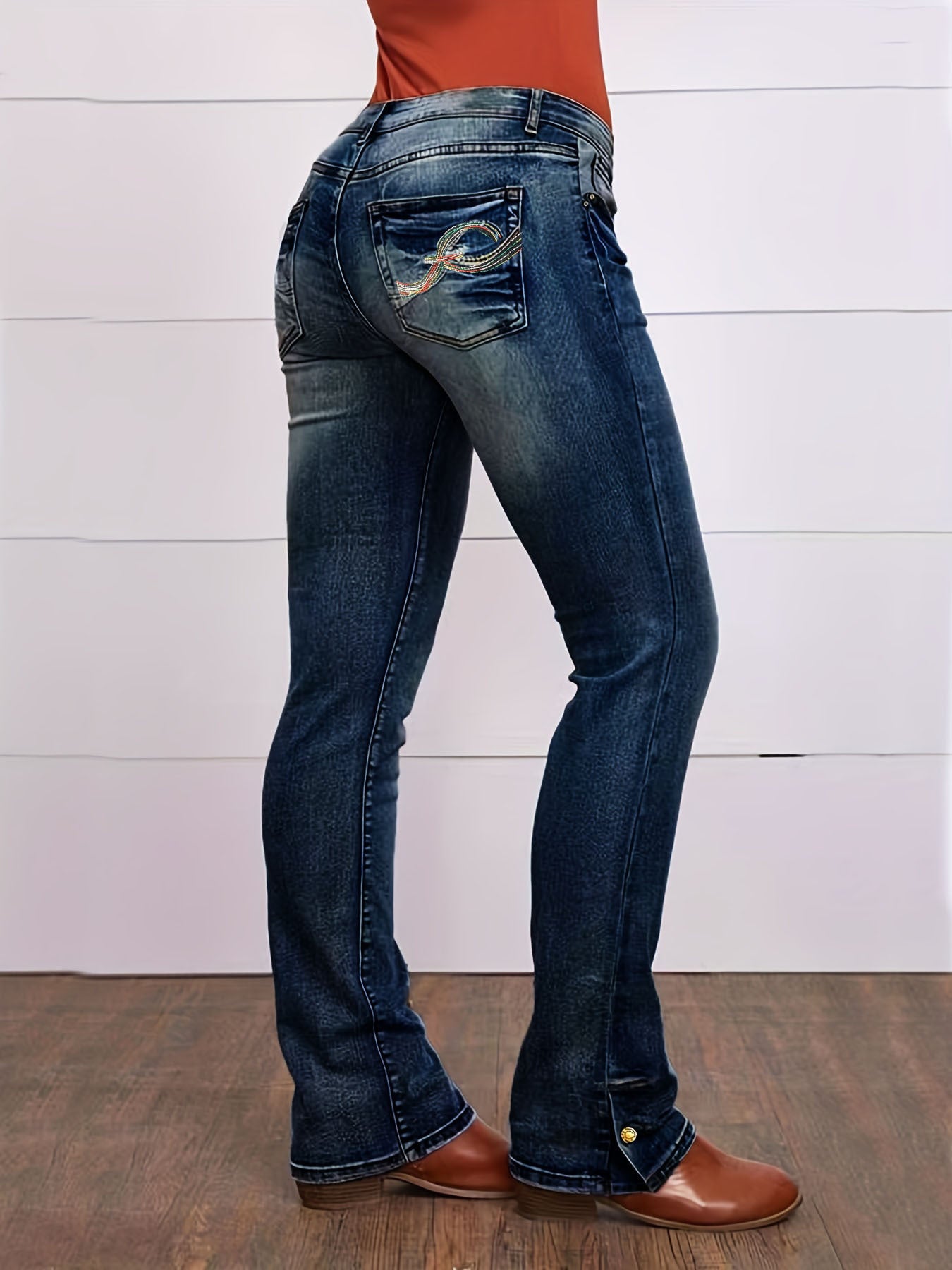 Women's Embroidered Simple Casual Jeans