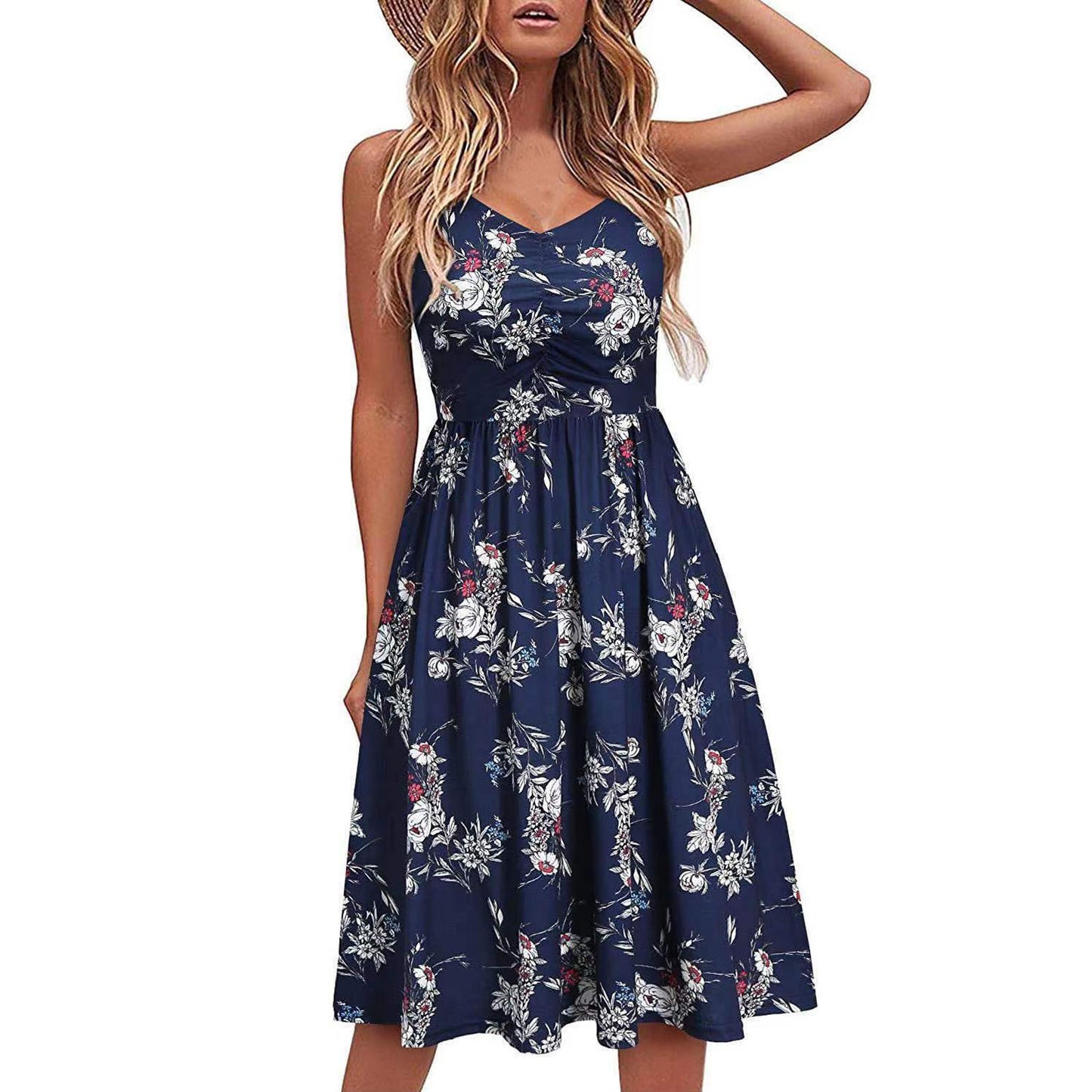 Sexy Printed Solid Color Halter Dress