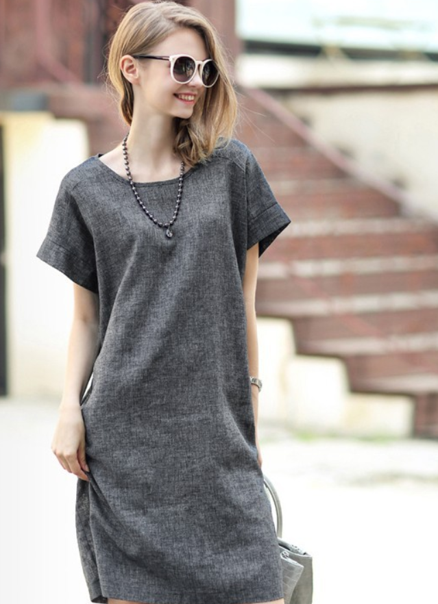 Linen large size women's dress