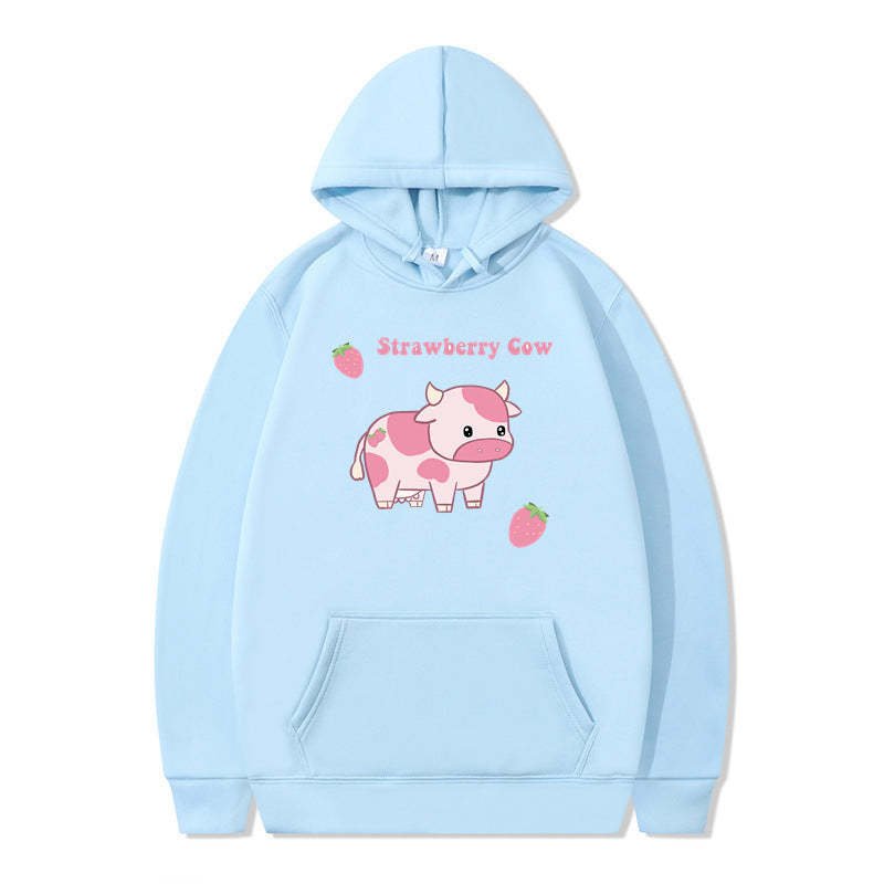 Strawberry Milk Print Long-sleeved Hoodie