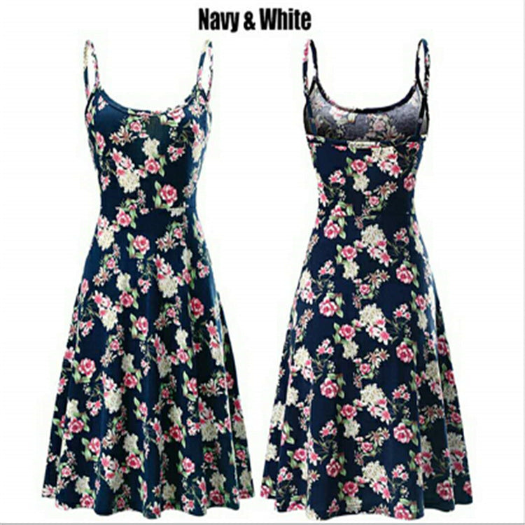 New Summer Women's Sling Printed Fashion Slim Women's Casual Middle Dress