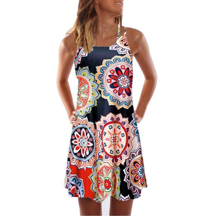 Sleeveless Sling Print Dress