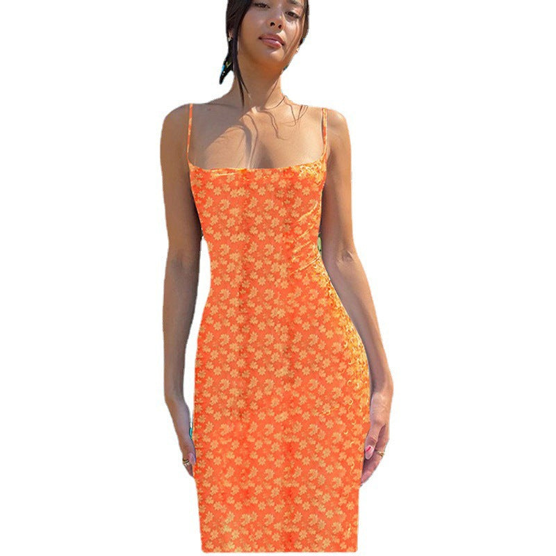 Fashion Women's Wear Slim-fit Printed Backless Dress