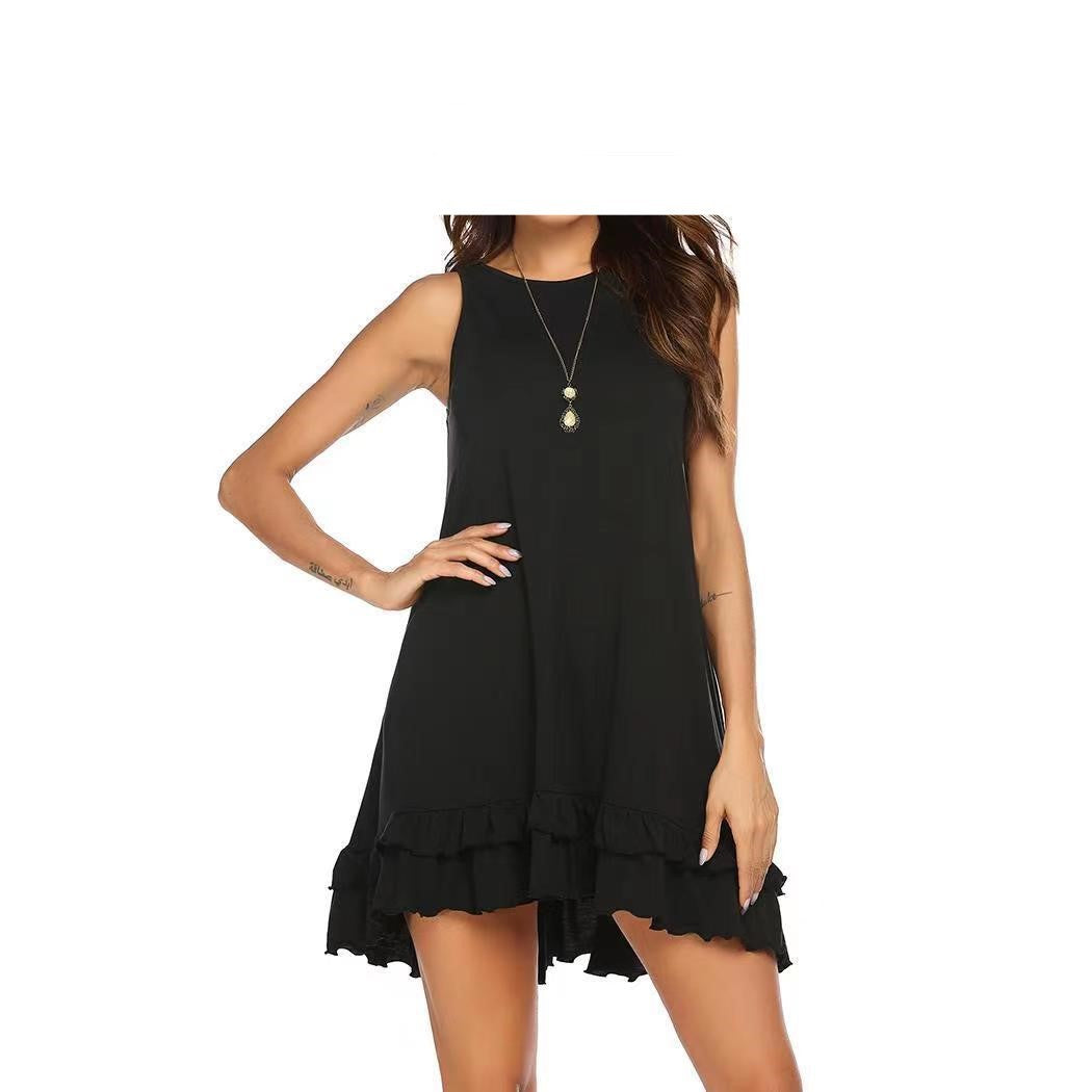 Fashion Women's Double-layer Ruffled Sleeveless Dress