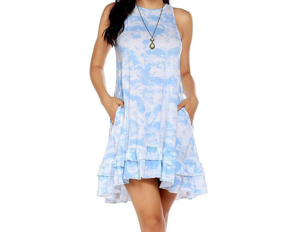 Fashion Women's Double-layer Ruffled Sleeveless Dress