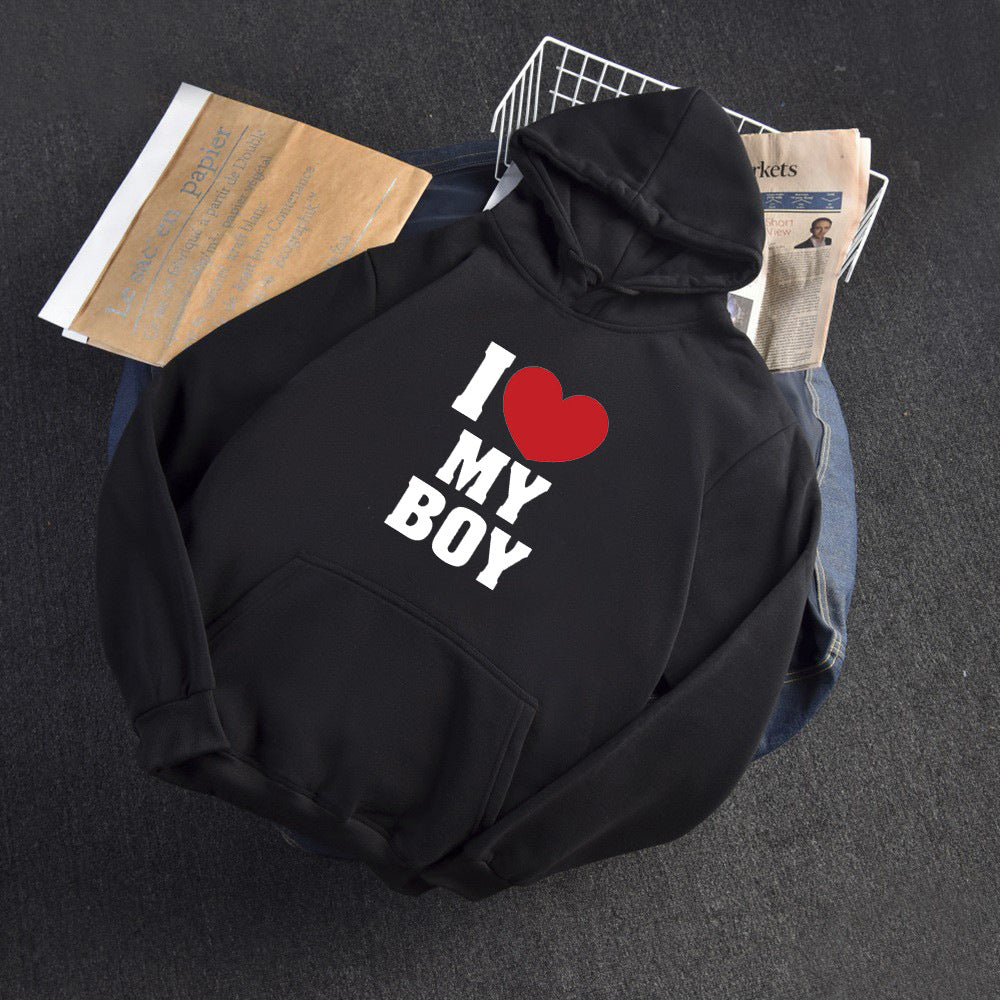 Love Letter Print Long Sleeve Hooded Hoodie