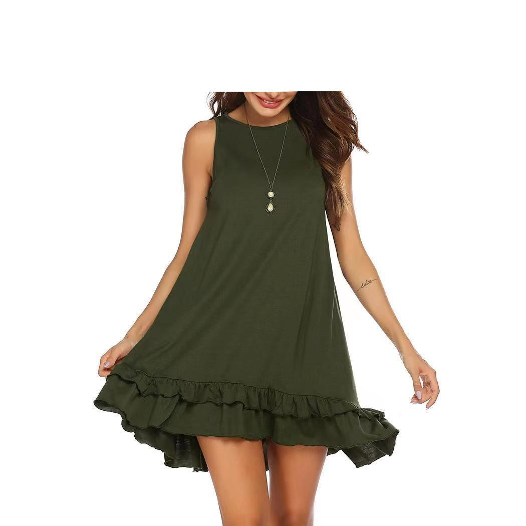 Fashion Women's Double-layer Ruffled Sleeveless Dress