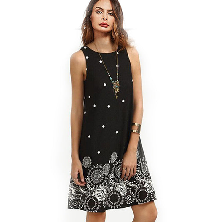 Women's Fashion Print Round Neck Sleeveless Dress