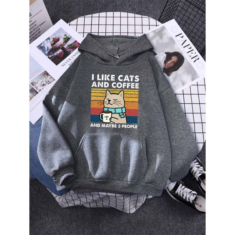 I Like Cats And Coffee Printed Women Hoody