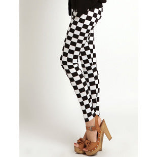 Black And White Square Diamond Check Cropped Trousers