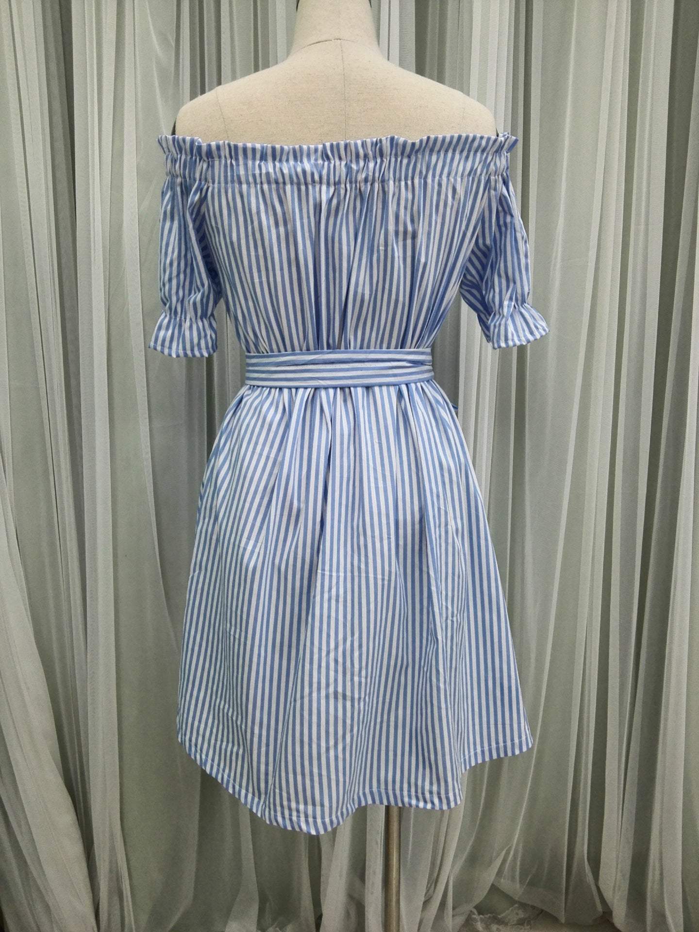 Women's Fashion Casual Striped Off-neck Dress