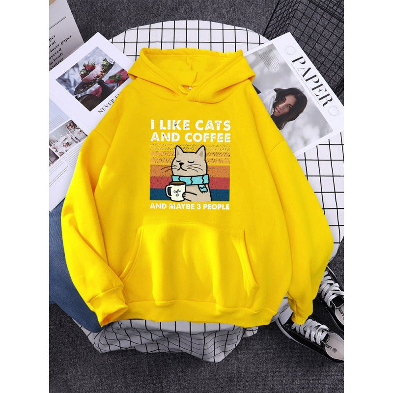 I Like Cats And Coffee Printed Women Hoody