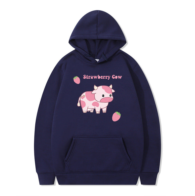 Strawberry Milk Print Long-sleeved Hoodie