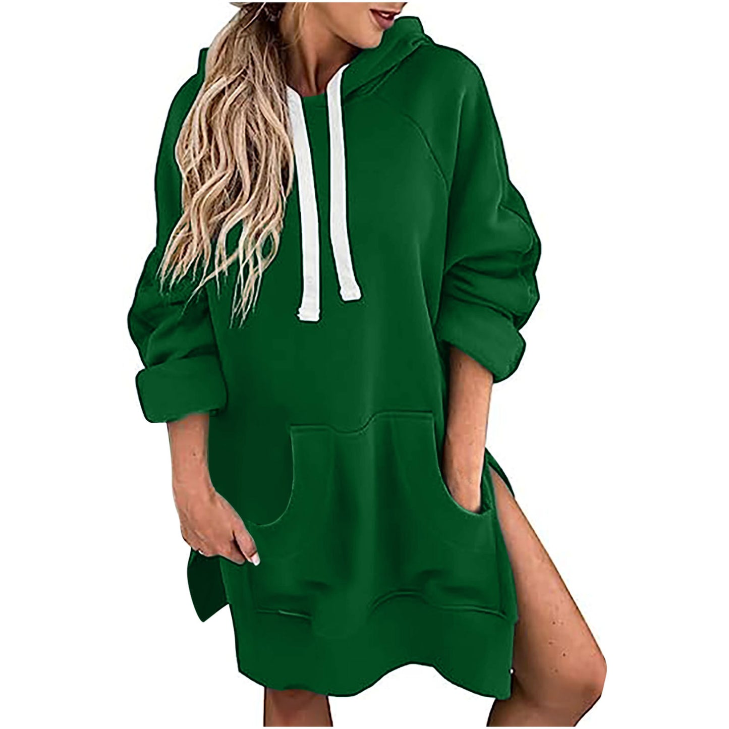 Loose-fitting Women's Sweater Long Sleeve Solid Color Drawstring Top