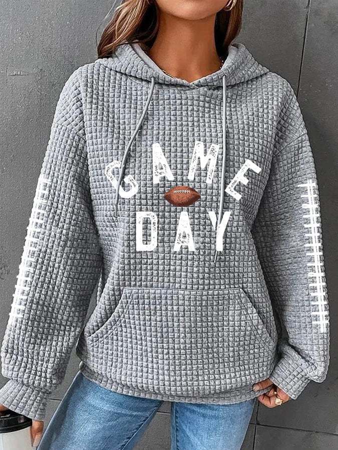 Women's Rugby Print Hooded Waffle Sweater