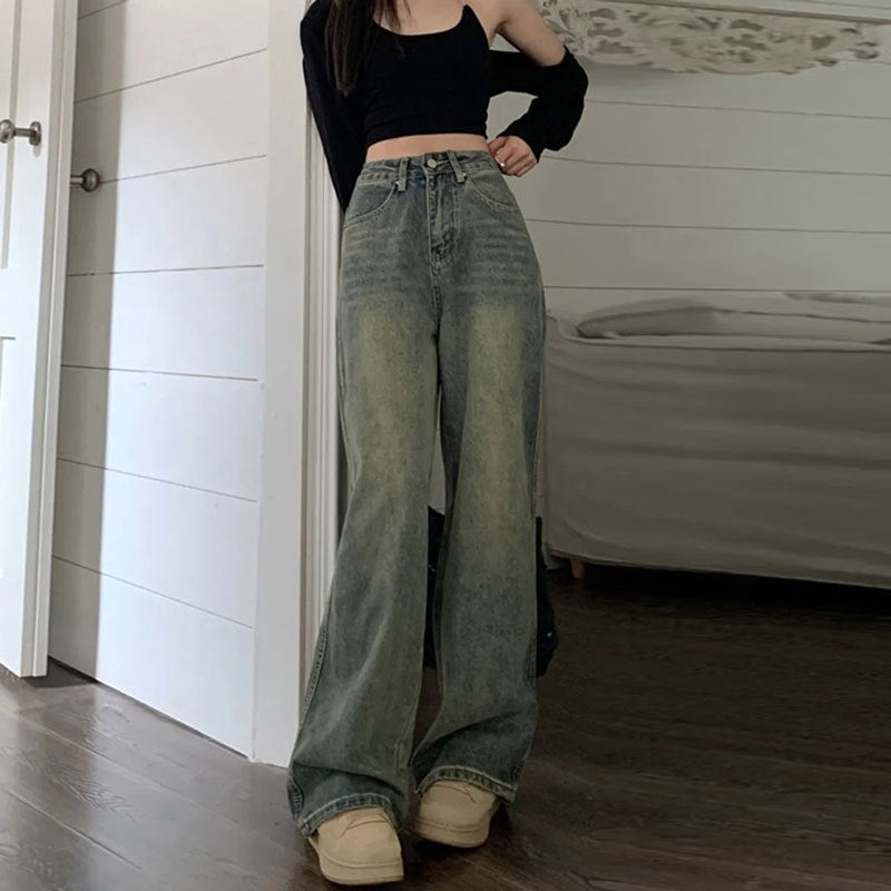 Casual Nostalgic Retro Mop Loose Straight Jeans