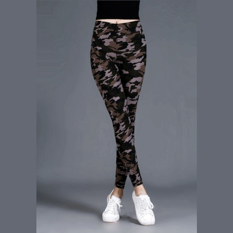 Brushed Cotton Print Camouflage Outerwear Leggings