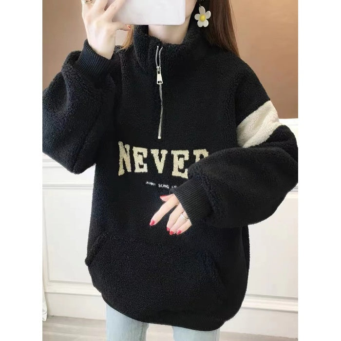 Women's Winter Thickened Velvet Padded-letter Sweater