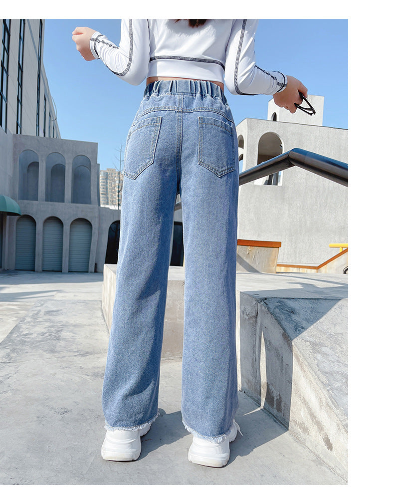 Girls Denim Funky Casual Love Wide Leg Pants