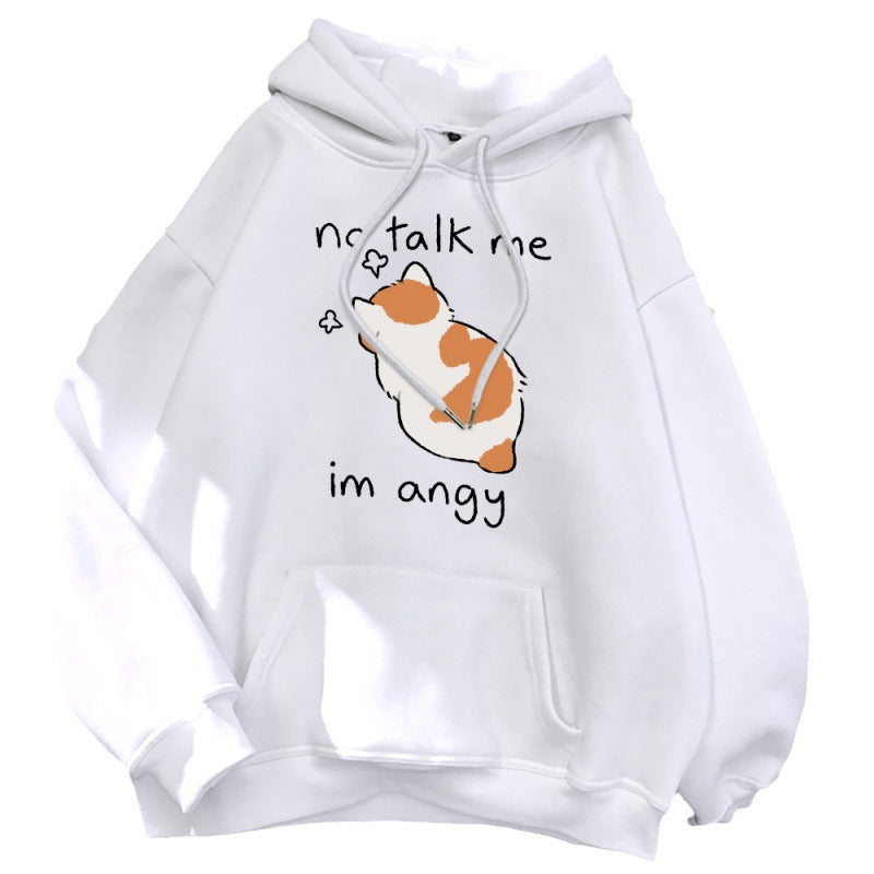 No Talk Me Cute Angry Cat Print Women Hoodie