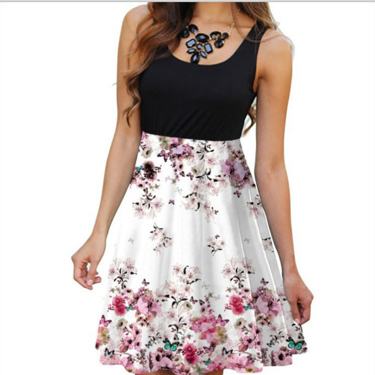 Women's Sleeveless Round Neck Digital Printed Dress