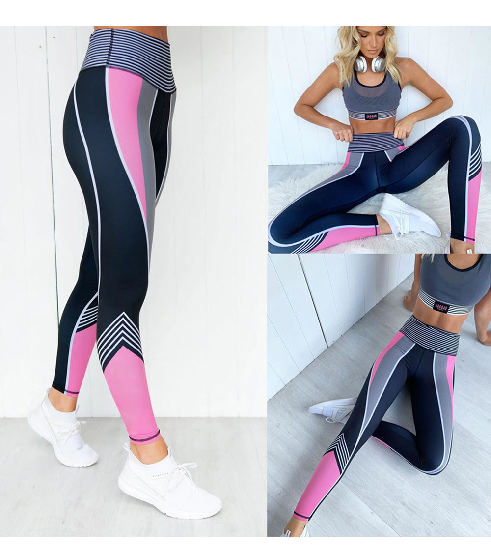 Colorblock 3D Digital Printing Sports Tight Fitness Polyester Pants