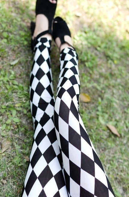 Black And White Square Diamond Check Cropped Trousers