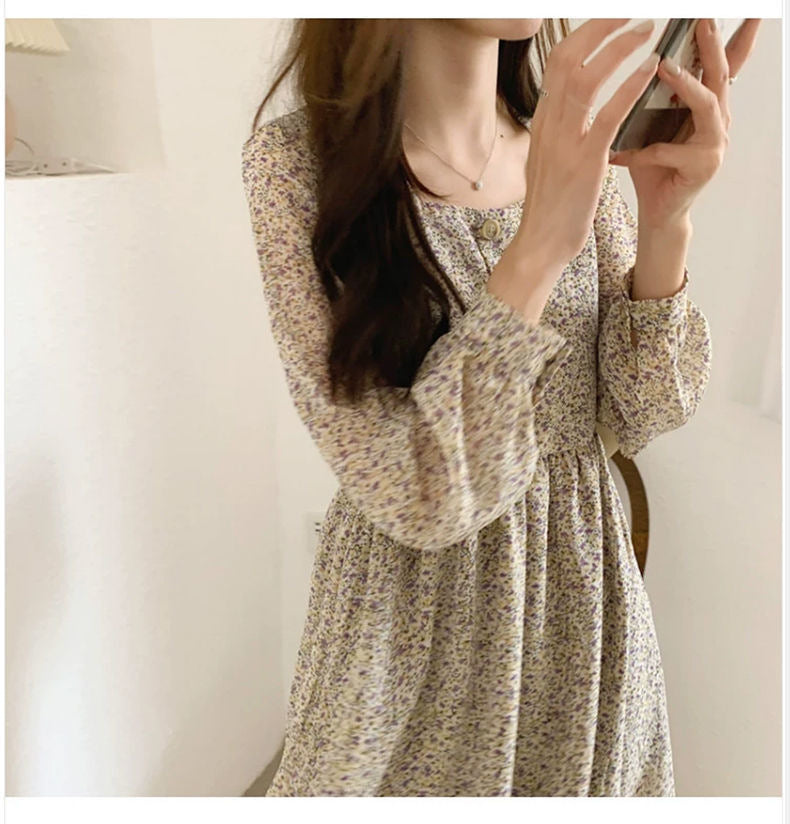 Fashionable Square Neck Floral Dress For Women